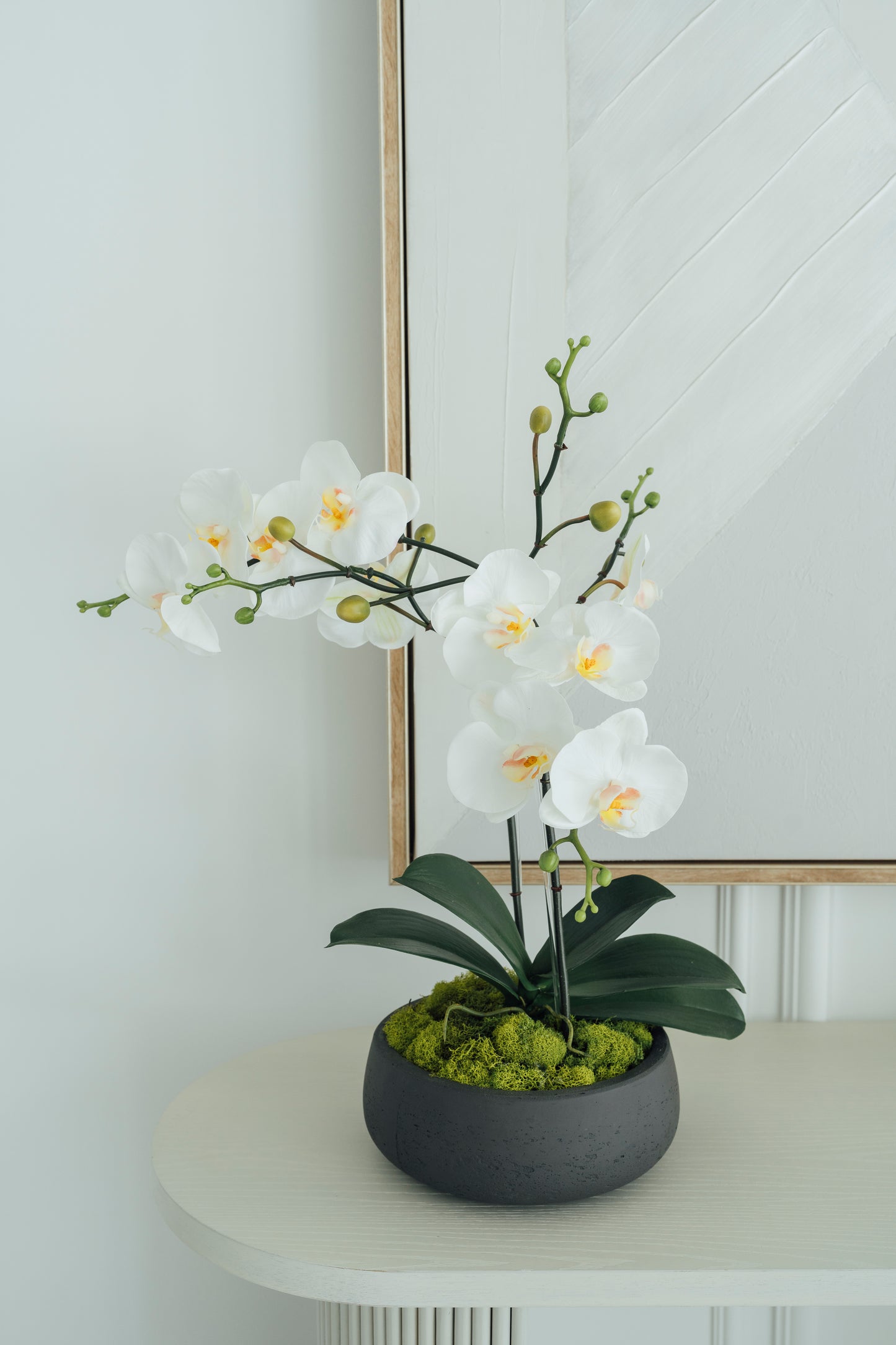 White Orchids in Dark Gray Cement Vase