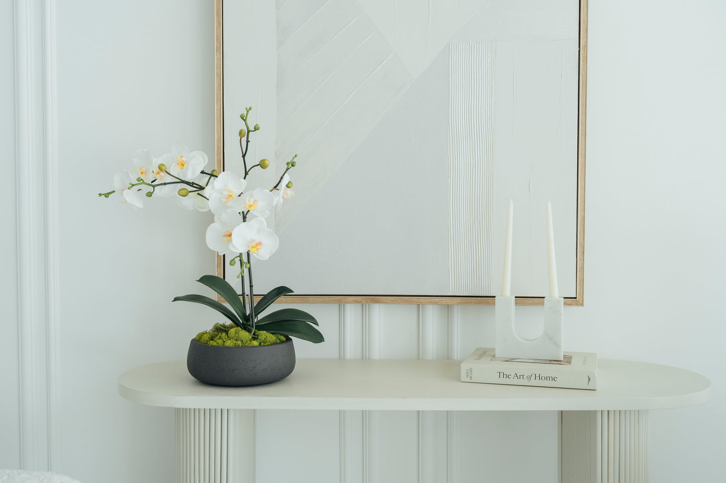 White Orchids in Dark Gray Cement Vase